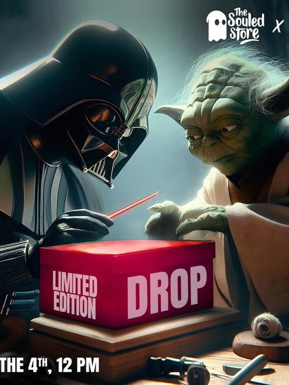 The official teaser poster for the collaboration, featuring Darth Vader and Yoda as the master artists. This creative marketing set the stage for our record-breaking limited edition drop.