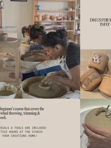 Our final weekend wheel throwing batch of the year! This poster includes snapshots of students learning and their finished work.