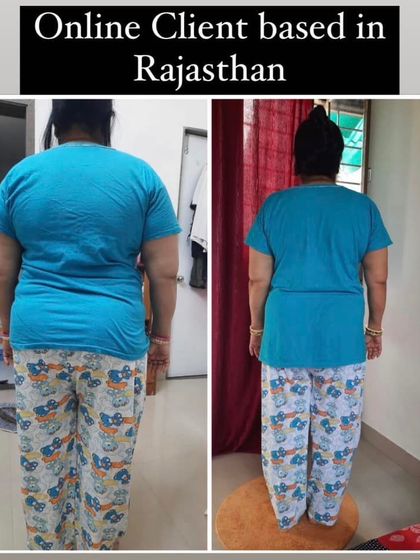 This is a before and after view from the back of my online client based in Rajasthan. My program is fully online, so I can help you achieve your fitness goals no matter where you are.