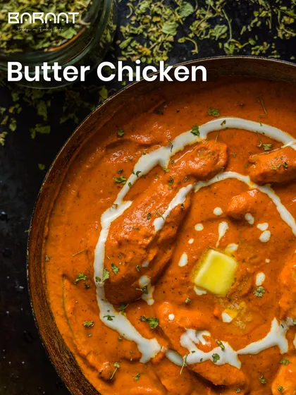 Our Butter Chicken is a true classic, perfected for the modern palate. We simmer tender, tandoor-grilled chicken in a velvety, aromatic tomato and cream gravy, finished with a dollop of butter for that signature rich flavour.