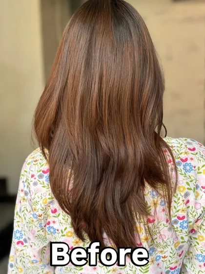 The "Before" shot of a client's hair, ready for a beautiful ombré color transformation.