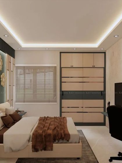 Another angle of the green-themed bedroom, showing the wardrobe and the overall layout.