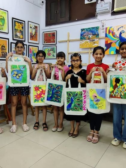 More happy faces and amazing creations from our specialty workshops, including tote bags, Mother's Day gifts, and abstract art explorations.