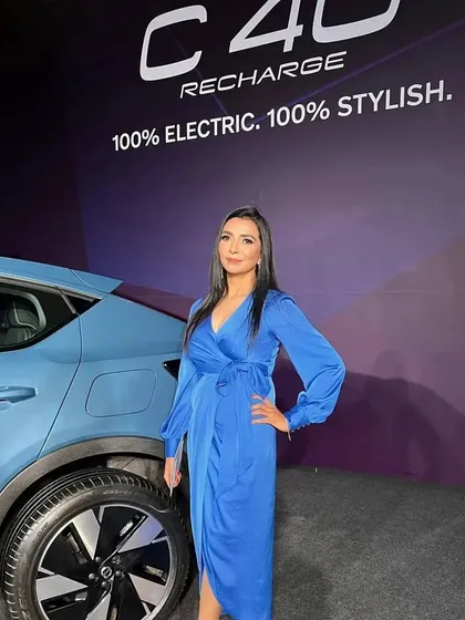 Standing next to the newly unveiled Volvo C40 Recharge. These moments are crucial for media and photo opportunities, and my role is to help frame the product in the best possible light.