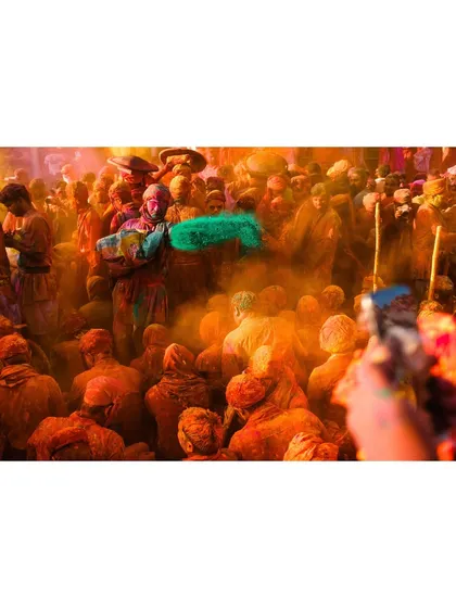 In the heart of the chaos during Holi celebrations in Nandgaon, a moment of pure energy. I strive to be in the middle of the action to capture the authentic, explosive joy of India's festival of colors.