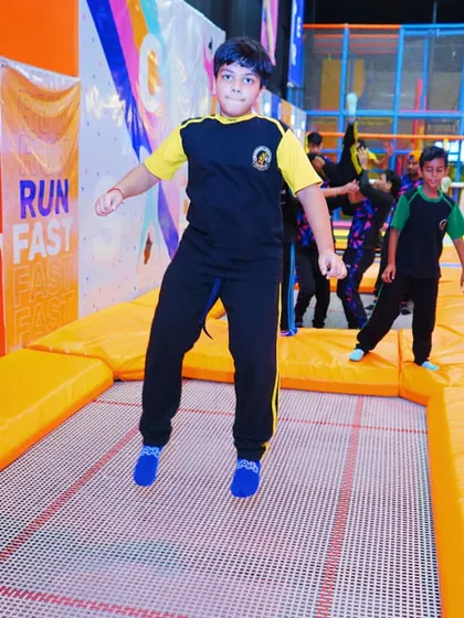 Another happy student catching some air on the trampolines. We love hosting energetic school groups.