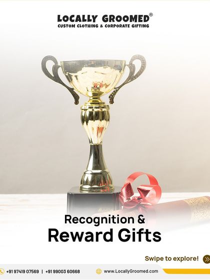 Recognition and reward gifts are a core part of what we do. This image features a classic gold trophy, symbolizing the celebration of success and achievement.