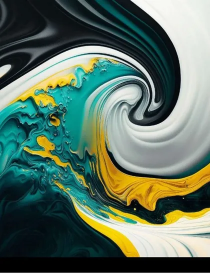 A vibrant and modern abstract art design on a 3D UV Marble sheet, with swirls of teal, yellow, black, and white. It's a bold choice for a contemporary space.