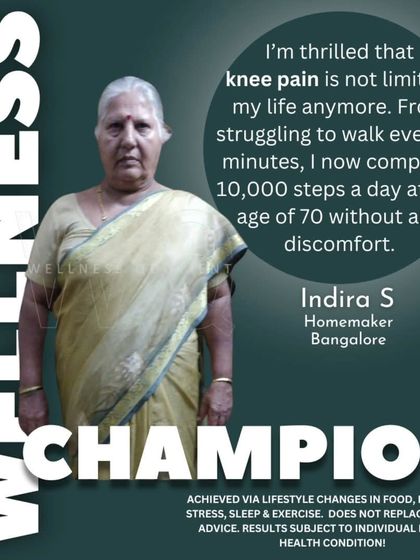 At 70, Indira proved that it's never too late to heal. She went from being unable to walk for 15 minutes due to severe knee pain to completing 10,000 steps daily, all through guided lifestyle changes.