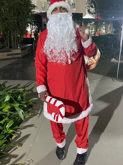 I can also provide entertainers for your festive parties, like this Santa Claus character ready to distribute gifts and joy at a Christmas event.