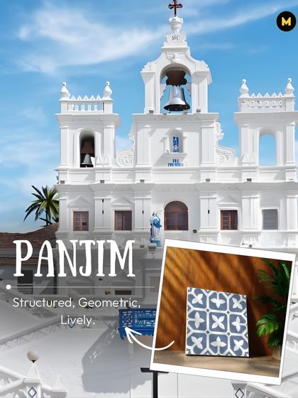 Panjim in Goa is structured, geometric, and lively. This blue and white patterned tile reflects the city's Portuguese-inspired architecture and breezy, coastal vibe.