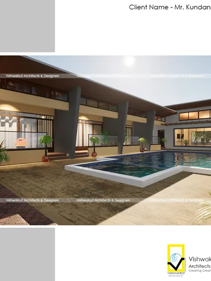 This visualization shows the poolside deck at sunset. I use rendering to study how light interacts with the space at different times of day, ensuring the ambiance is right.