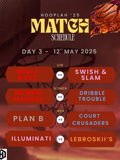 The match schedule for Day 3 of Hooplah '25. Game faces on.