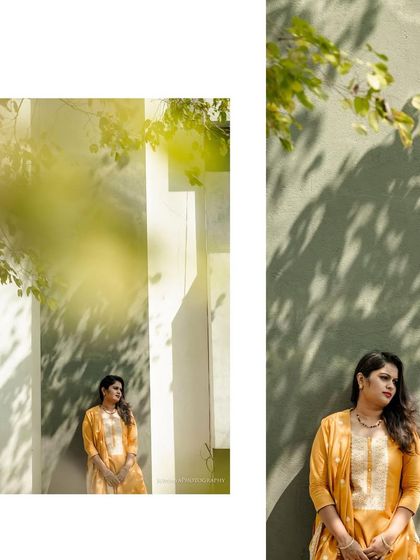 A collage of a bride during her Haldi ceremony, enjoying the sun and the festive atmosphere.