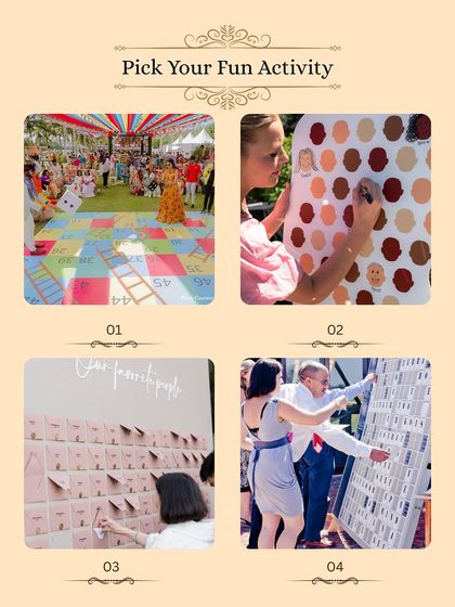 A wedding is also about having fun! We can organize a variety of fun activities for your guests, from giant snakes and ladders to interactive guest books, ensuring everyone has a memorable and engaging time.