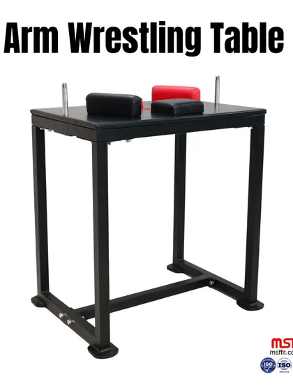 The MSF Arm Wrestling Table. Built with a sturdy frame and professional-grade padding, this table is designed for serious training and competition.