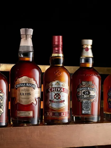 The full lineup of Chivas Regal is a sight to behold. We shot the entire range, including the redesigned 12-year, at a bar to give it an authentic, sophisticated setting. Capturing each bottle with perfect clarity was the main goal.