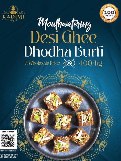 Experience the rich, grainy texture of our mouthwatering Desi Ghee Dhodha Burfi, a true traditional delight.