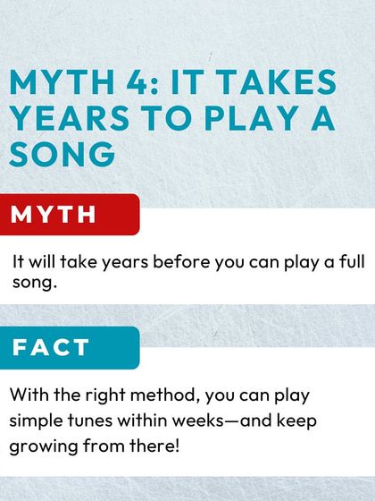 Myth: It takes years to play a song. Fact: With the right method and simple songs, you can be playing tunes you enjoy within weeks. We focus on early wins to keep you motivated.