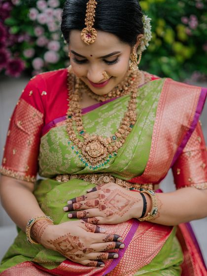 A close-up on the details. The drape, the jewelry, and the henna all come together to celebrate this beautiful tradition.
