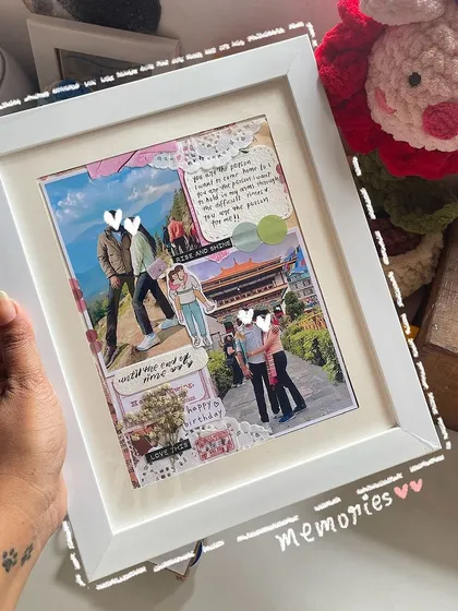 Cherished memories, framed forever. 🤌🏻 I create these aesthetic photo frames by turning your pictures into a beautiful collage with notes, stickers, and other personal touches.