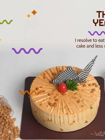 Our New Year's resolution is to eat more cake and stress less. This butterscotch cake, with its crunchy praline and smooth cream, is the perfect way to start the year on a sweet note.