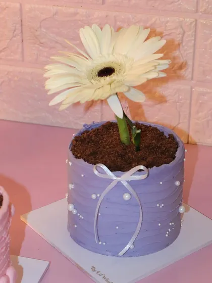 Our Flower Pot Minis are the perfect way to say thank you to mom. This one is a lovely lavender pot with a fresh white gerbera daisy.