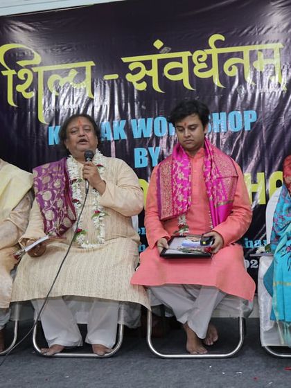 Day 1 of our Kathak workshop in the holy city of Banaras, with Pt. Jai Kishan Maharaj and other esteemed artists.