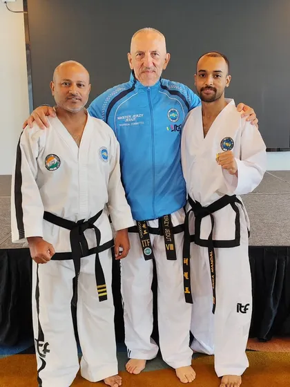 With my own master and Grand Master Paul Weiler. It is a privilege to learn from two of the most respected figures in Taekwon-Do.