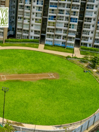 We also design for active sports and recreation. This full-sized cricket pitch, located within a high-density residential development, provides a dedicated space for one of the community's favorite pastimes, promoting an active lifestyle.