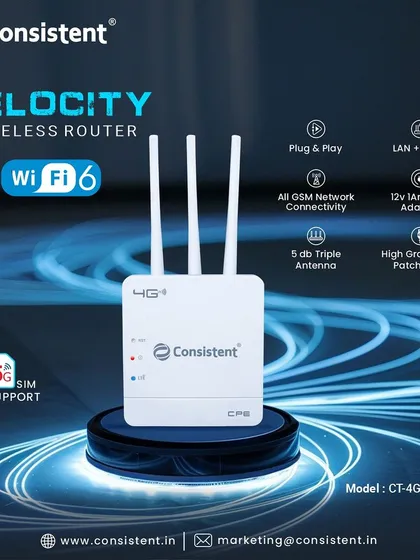 Our Velocity Wi-Fi 6 Wireless Router is designed for the modern Indian home. With support for 5G SIM cards and a powerful triple antenna setup, it delivers lightning-fast speeds for uninterrupted streaming, gaming, and work, even with many devices connected at once.