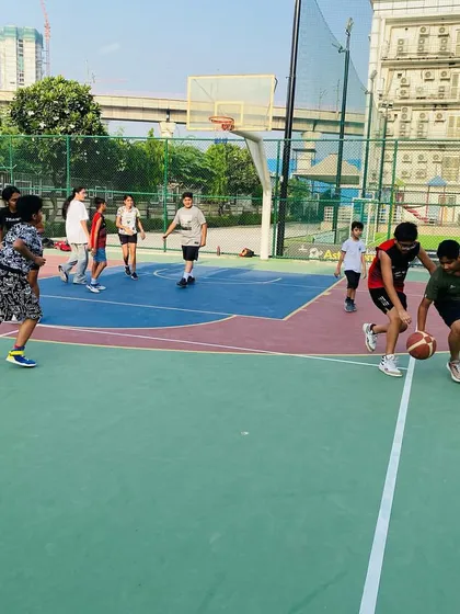 A player practices his dribbling moves.