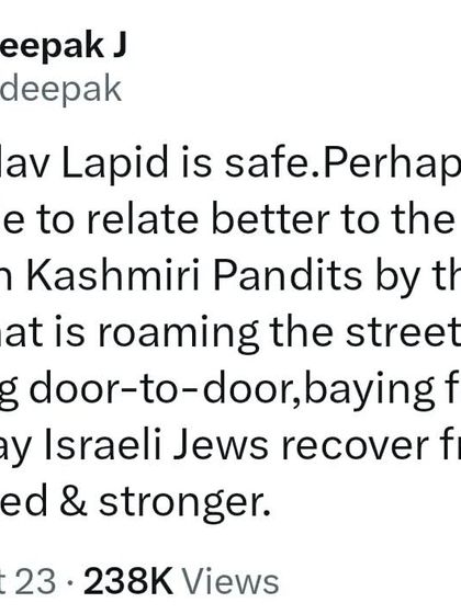 A tweet drawing a parallel between the horrors inflicted on Kashmiri Pandits and the attacks in Israel. The mindset driving the violence is the same, regardless of geography.