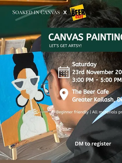 Our canvas painting workshop in collaboration with The Beer Cafe, featuring a cool, modern portrait that participants learned to paint.