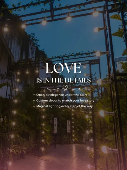 Love is in the details. We provide open-air elegance, custom decor, and magical lighting every step of the way.
