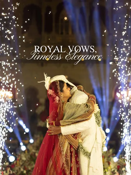 An embrace that seals their vows, framed by the timeless elegance of a palace and the sparkle of fireworks. We choreograph these moments to feel both grand and deeply personal.
