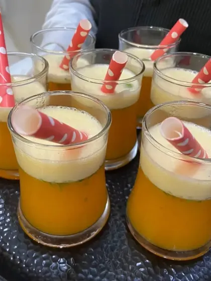 Our Orange Mint mocktail is another popular choice. Served with colorful paper straws, it's a simple yet refreshing drink that complements any food menu.