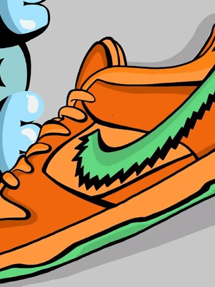 A closer look at the orange and green kick from the Toe To Toe logo design. The sketchy, energetic lines on the swoosh were a key part of the design brief.