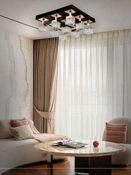 This image showcases a different view of the rectangular ceiling fixture from ID 40. It highlights the harmony of form and function, providing luxurious design that illuminates the entire room.