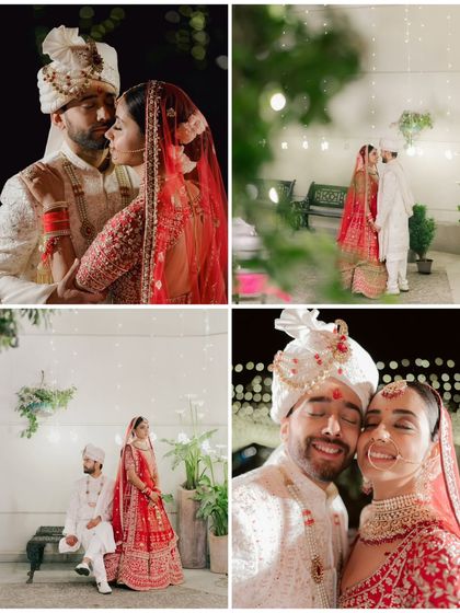 A collage of intimate moments from a Mussoorie wedding. It captures the stolen glances, the gentle touches, and the happy smiles that tell the real story of the wedding day, beyond the main rituals.