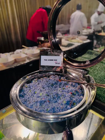 A unique offering, this Thai Jasmine Rice is naturally colored blue with butterfly pea flowers, adding a touch of visual magic to the plate.