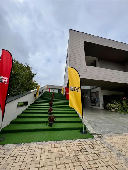 The entrance to the Padukone-Dravid Centre for Sports Excellence, where my studio is located. The green steps lead the way to our space of movement and creativity.
