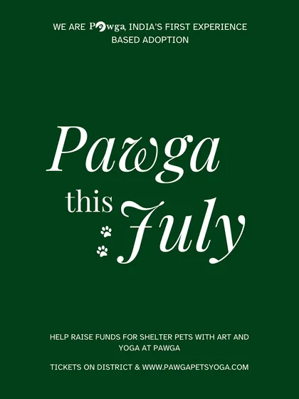 Our event calendar for July. This poster announces our pan-India schedule for puppy yoga and art with puppies, including "secret venue" events for those who love a surprise.