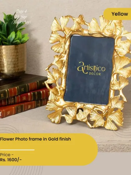 A beautiful gold-finish flower photo frame from my Navratri collection. It's a lovely way to frame a cherished memory and makes for a thoughtful festive gift.