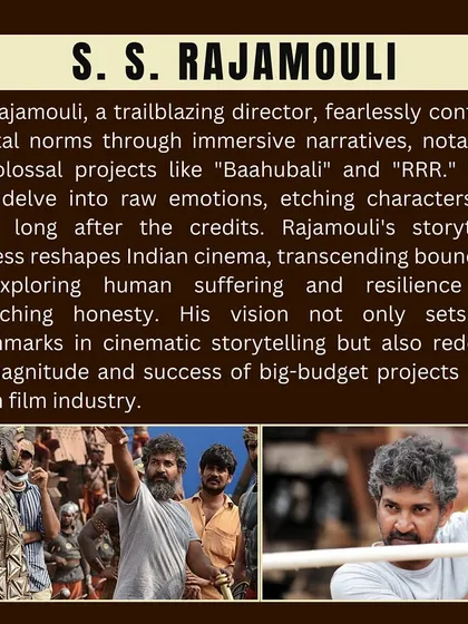 A closer look at the trailblazing director S. S. Rajamouli. He has truly reshaped Indian cinema with his grand vision and epic storytelling in movies like 'Baahubali' and 'RRR'.