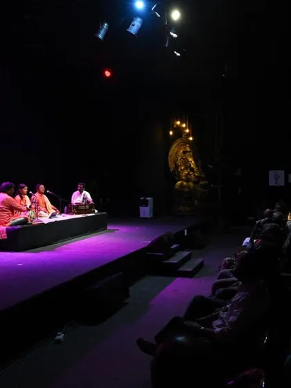 A wide shot of the stage at the Soorya Festival in Trivandrum, where my disciples performed. We prepare our students for formal concert settings, ensuring they understand stage presence and etiquette.
