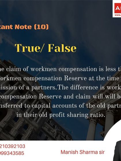 A true or false question regarding the treatment of Workmen Compensation Reserve. This tests your knowledge of partnership admission adjustments.