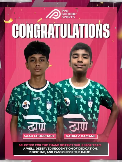 A well-deserved recognition for two of our players, Saad and Gaurav, selected for the Thane District Sub Junior Team. This is a result of their dedication and our coaches' guidance.