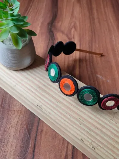 I also create slim, elegant hairbands for a more subtle look. This collection includes a colorful mirror work band and a delicate Kundan work band, perfect for both kids and adults.