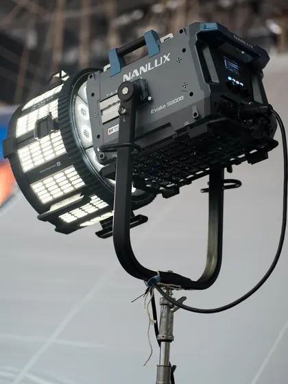 The Evoke 5000B on set, ready to deliver powerful, consistent light for a high-end production.
